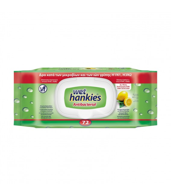 WET HANKIES ΑΝΤΙΒΑΚΤΗΡΙΔΙΑΚΑ ΥΓΡΟΜΑΝΤΗΛΑ ΧΕΡΙΩΝ 72 ΤΜΧ ΛΕΜΟΝΙ CLEAN & REFRESH ΕΟΦ