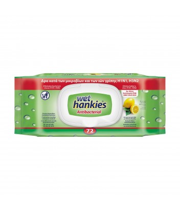 WET HANKIES ΑΝΤΙΒΑΚΤΗΡΙΔΙΑΚΑ ΥΓΡΟΜΑΝΤΗΛΑ ΧΕΡΙΩΝ 72 ΤΜΧ ΛΕΜΟΝΙ CLEAN & REFRESH ΕΟΦ