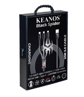 ΚΑΛΩΔΙΟ ΦΟΡΤΙΣΗΣ KEANOS BLACK SPIDER 120WATT 3+1