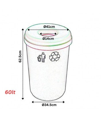 316-02 ΚΑΔΟΣ ΠΛΑΣΤΙΚΟΣ BASIC OPEN TOP FULL COLOR ΜΑΥΡΟΣ ΜΕ ΜΑΥΡΟ ΚΑΠΑΚΙ Ø42xh62,5cm 60LT VIOMES