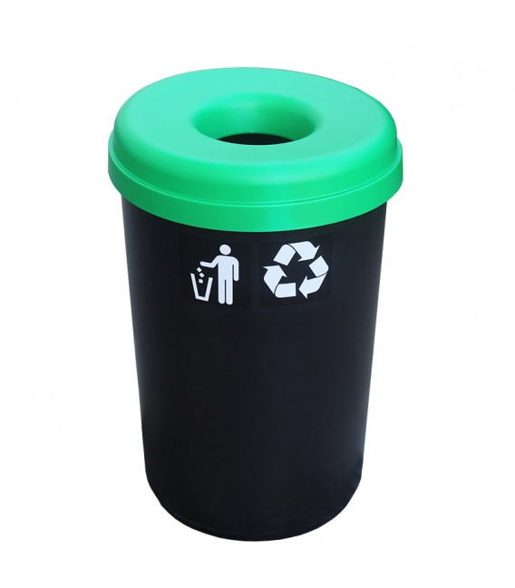 316-0236 ΚΑΔΟΣ ΠΛΑΣΤΙΚΟΣ BASIC OPEN TOP FULL COLOR ΜΑΥΡΟΣ ΜΕ ΠΡΑΣΙΝΟ ΚΑΠΑΚΙ Ø42xh62,5cm 60LT VIOMES