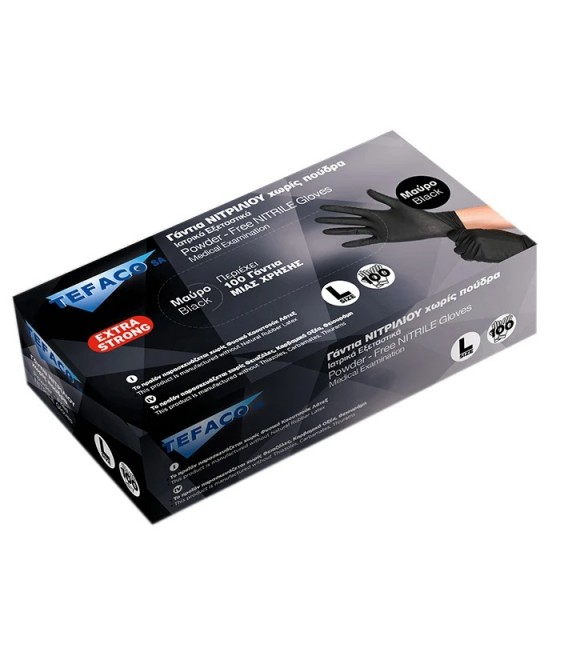 L 609082 ΓΑΝΤΙΑ ΝΙΤΡΙΛΙΟΥ EXTRA STRONG ΜΑΥΡΑ POWDER FREE 100 ΤΜΧ TEFACO