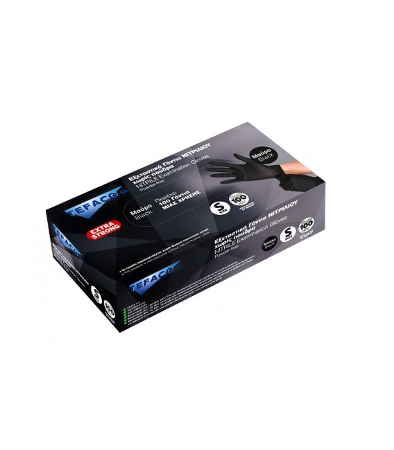 S 609068 ΓΑΝΤΙΑ ΝΙΤΡΙΛΙΟΥ EXTRA STRONG ΜΑΥΡΑ POWDER FREE 100 ΤΜΧ TEFACO