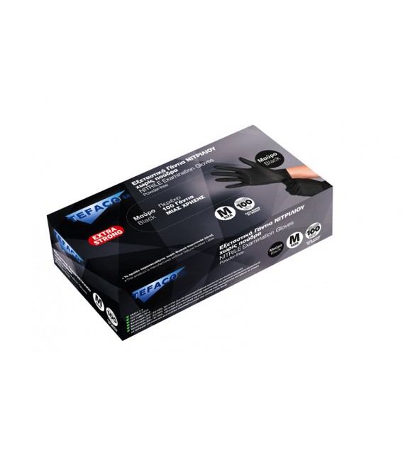 M 609075 ΓΑΝΤΙΑ ΝΙΤΡΙΛΙΟΥ EXTRA STRONG ΜΑΥΡΑ POWDER FREE 100 ΤΜΧ TEFACO