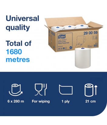 290059 ΡΟΛΟ ΧΕΙΡΟΠΕΤΣΕΤΑ UNIVERSAL EXTRA LONG WHITE MATIC H1 6x280m 1P TORK