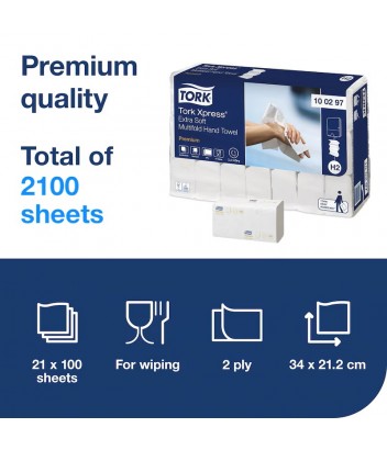 100297 ΧΕΙΡΟΠΕΤΣΕΤΑ ΖΙΚ-ΖΑΚ XPRESS EXTRA SOFT PREMIUM WHITE  H2 21x100 2P TORK