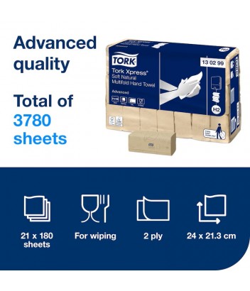 130299 ΧΕΙΡΟΠΕΤΣΕΤΑ ΖΙΚ-ΖΑΚ XPRESS SOFT ADVANCED NATURAL H2 21x180 2P TORK